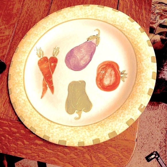 Vintage 1994 platter w/spongeware yellow/green border. 12 in. Small chip on back - Picture 1 of 12